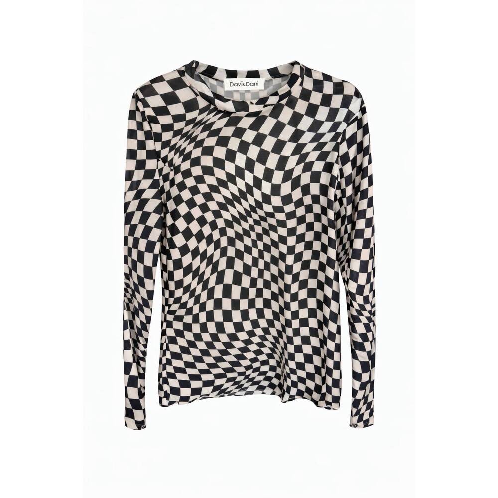 NEW STERLING KREEK women's checkered mesh top in black & white